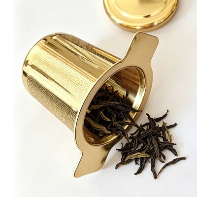 qualidade Classe alimentar 304 aço inoxidável vazado infusor de chá de folhas colada com logotipo personalizado cor de ouro e polir eletrolítico Fábrica